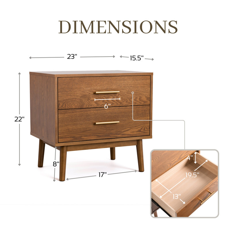 Nevio 23"W 2-Drawer Nightstand