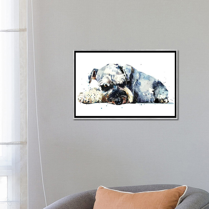 " Schnauzer I " by EdsWatercolours, Silver Framed, No Mat, 18" H x 26" W x 1.5" D