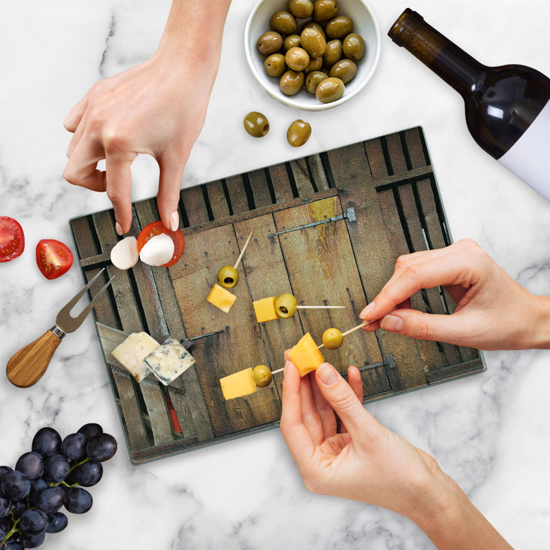 Ambesonne Rustic Tempered Glass Cutting Board Dated Door Barn House Chocolate