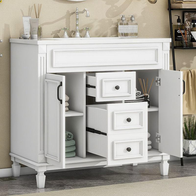 Meuble-lavabo 36 po avec lavabo supérieur, Blanc