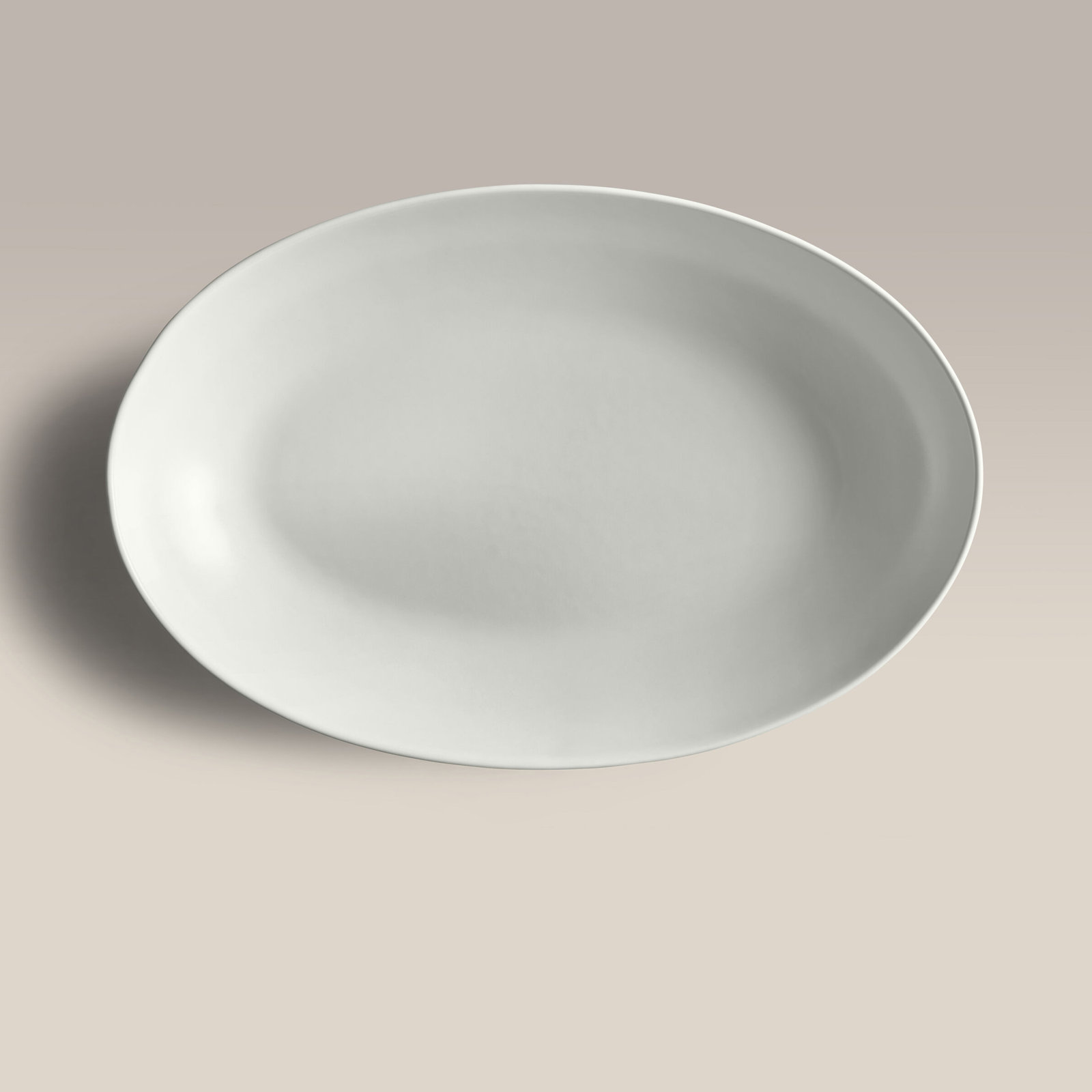Ceramic Low Oval Serving Bowl, Gray