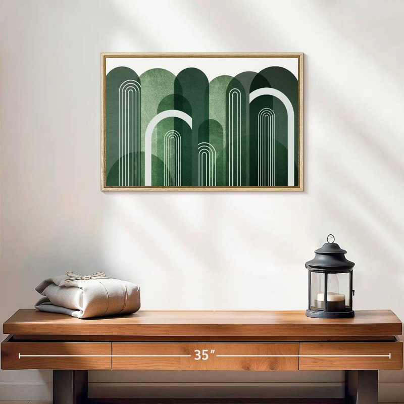 Arches Mid-Century vert émeraude, 19 po x 13 po, Cadre flottant en bois naturel