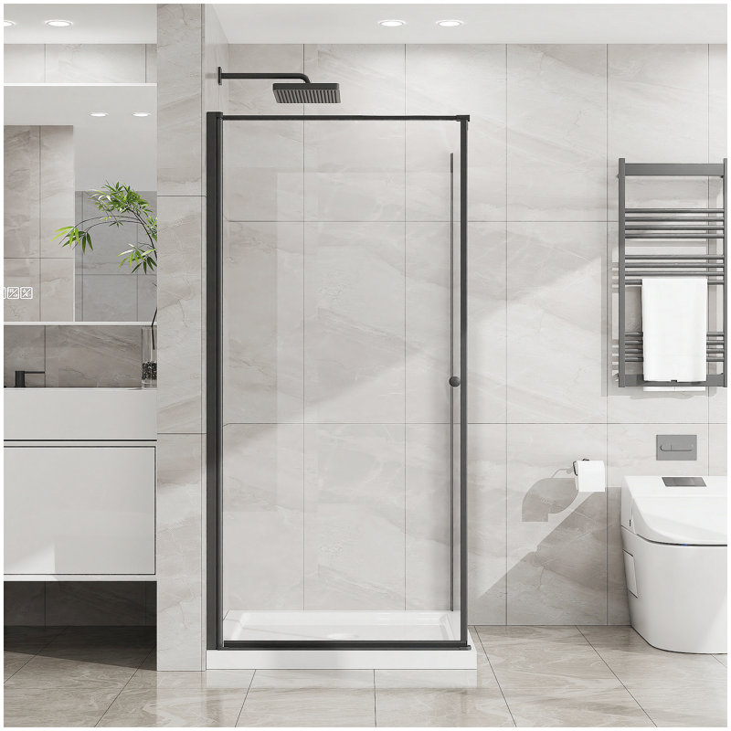 Shower Enclosure Frameless 36 in.D x 36 in. W x 72 in. H, Corner Shower Door with 1/4 in. Clear Tempered Glass, Pivot Opening, Black Finish