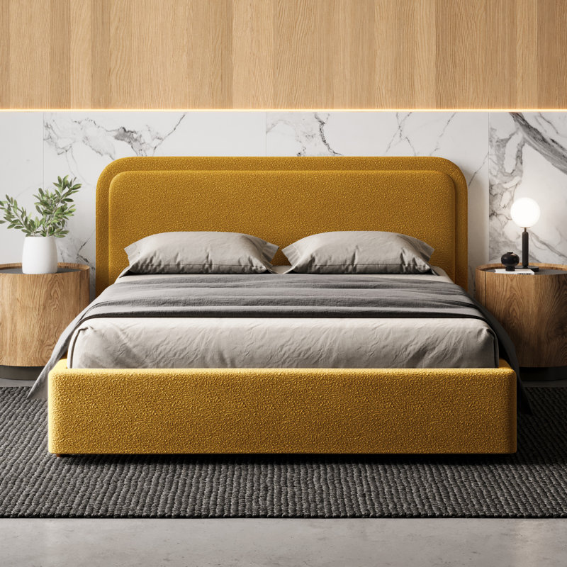 Lit plateforme Baneza, Grand, Mustard Boucle