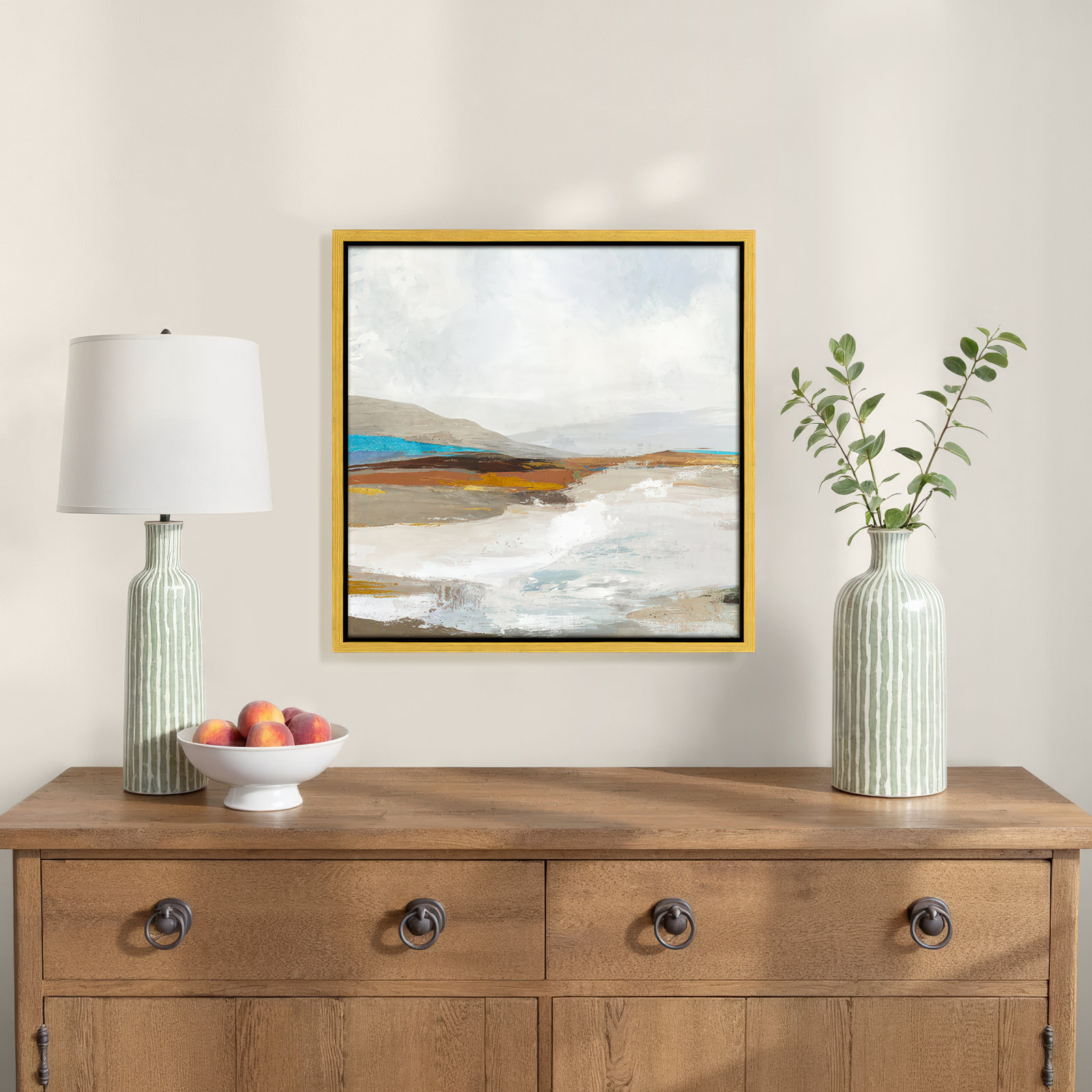 Soft Sea I by Allison Pearce - Floater Frame Print on Canvas, 13.5" H x 13.5" W, Gold Framed