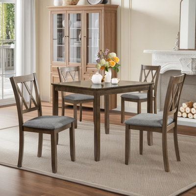 5-Piece Wooden Dining Table Set with 4 Double X-Shaped Backrest Chairs