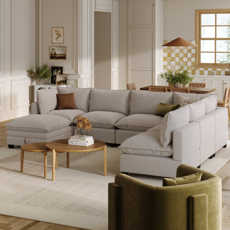Canapé modulaire sans accoudoirs avec repose-pieds Somerdale, Velours côtelé gris