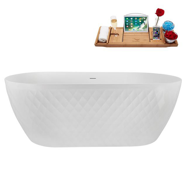 67" Streamline Soaking Freestanding Tub and Tray With Internal Drain