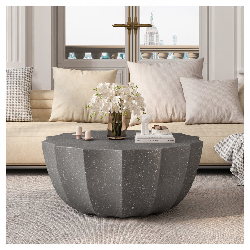 Table basse imperméable 35,43 po moderne pour l'extérieur et l'intérieur, conception en ciment Mgo durable, convenant aux terrasses, jardins, arrière-cours et salons (gris)