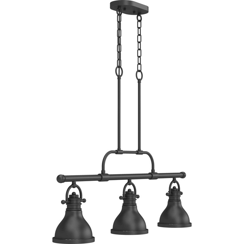 Luminaire suspendu linéaire intégré en bronze à 3 lumières pour îlot de cuisine avec bols en forme de cloche