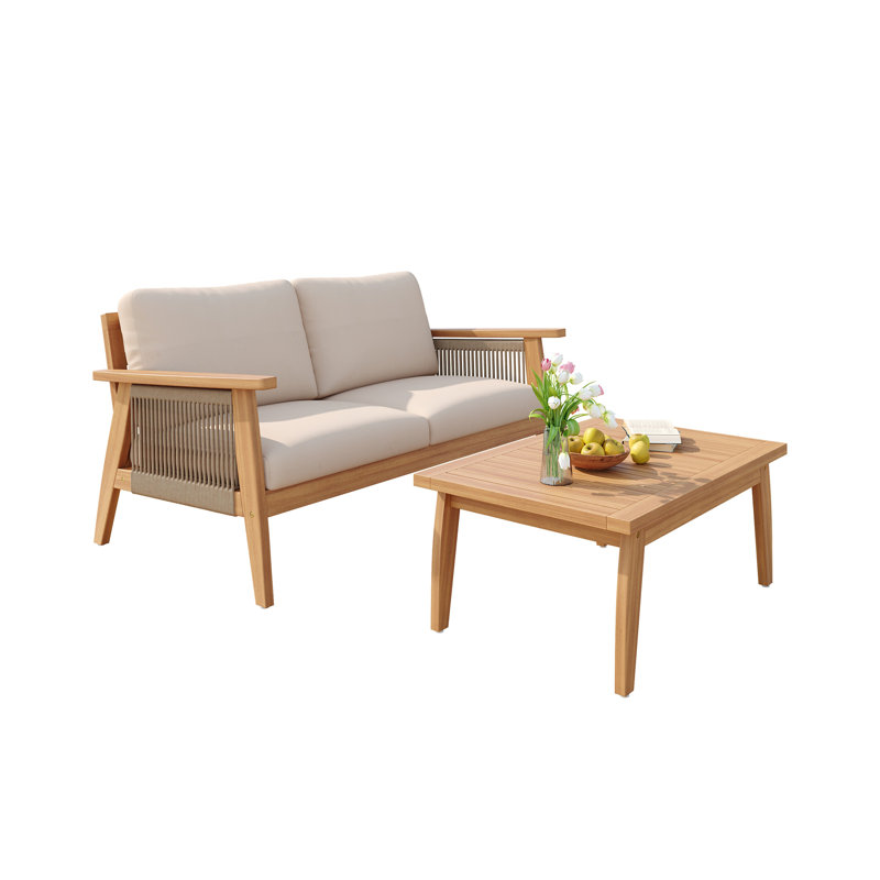 Ensemble de conversation d'extérieur 2 pièces en bois d'acacia et corde