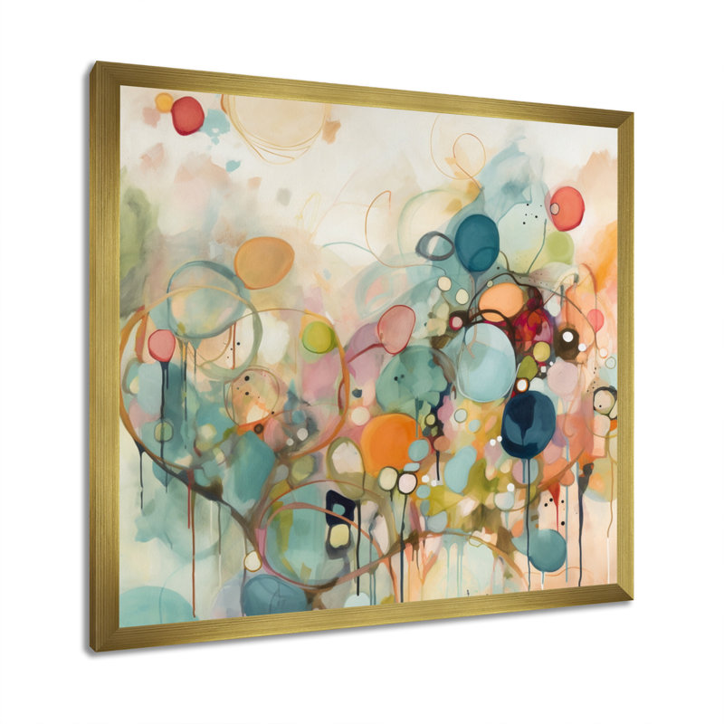 «Pink Blue Minimalims Fludity I», art mural abstrait sur toile, Encadrement doré, H 30 po x l 30 po x P 1 po