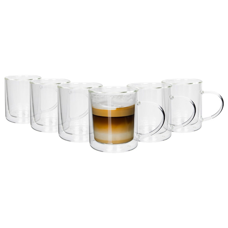 Rink Drink - Double-Walled Glass Mugs Set - 360ml - Pack of 6