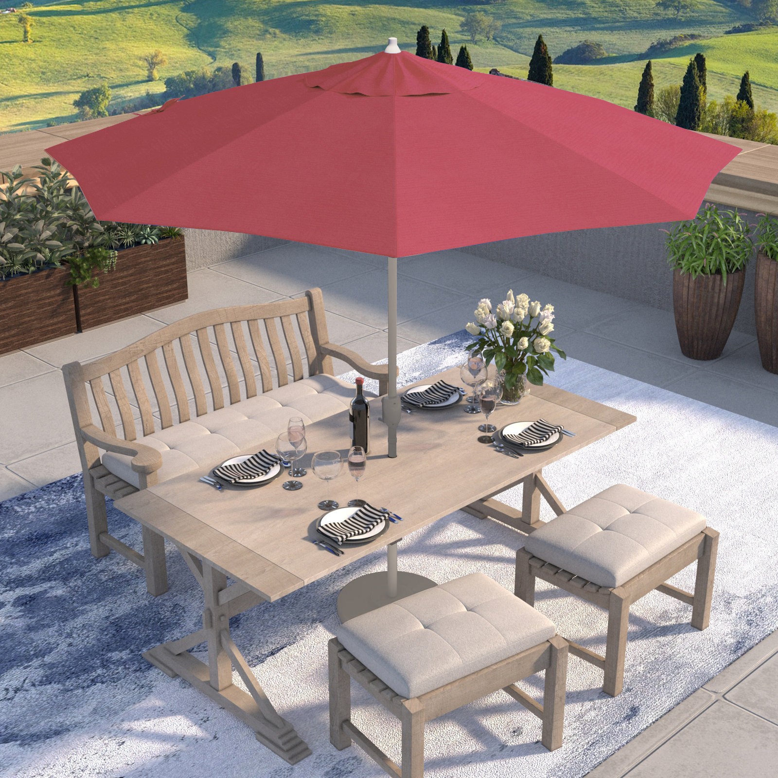 Kenne Sunbrella® Umbrella, 108" W x 108" D, Canvas Hot Pink Sunbrella® Canvas