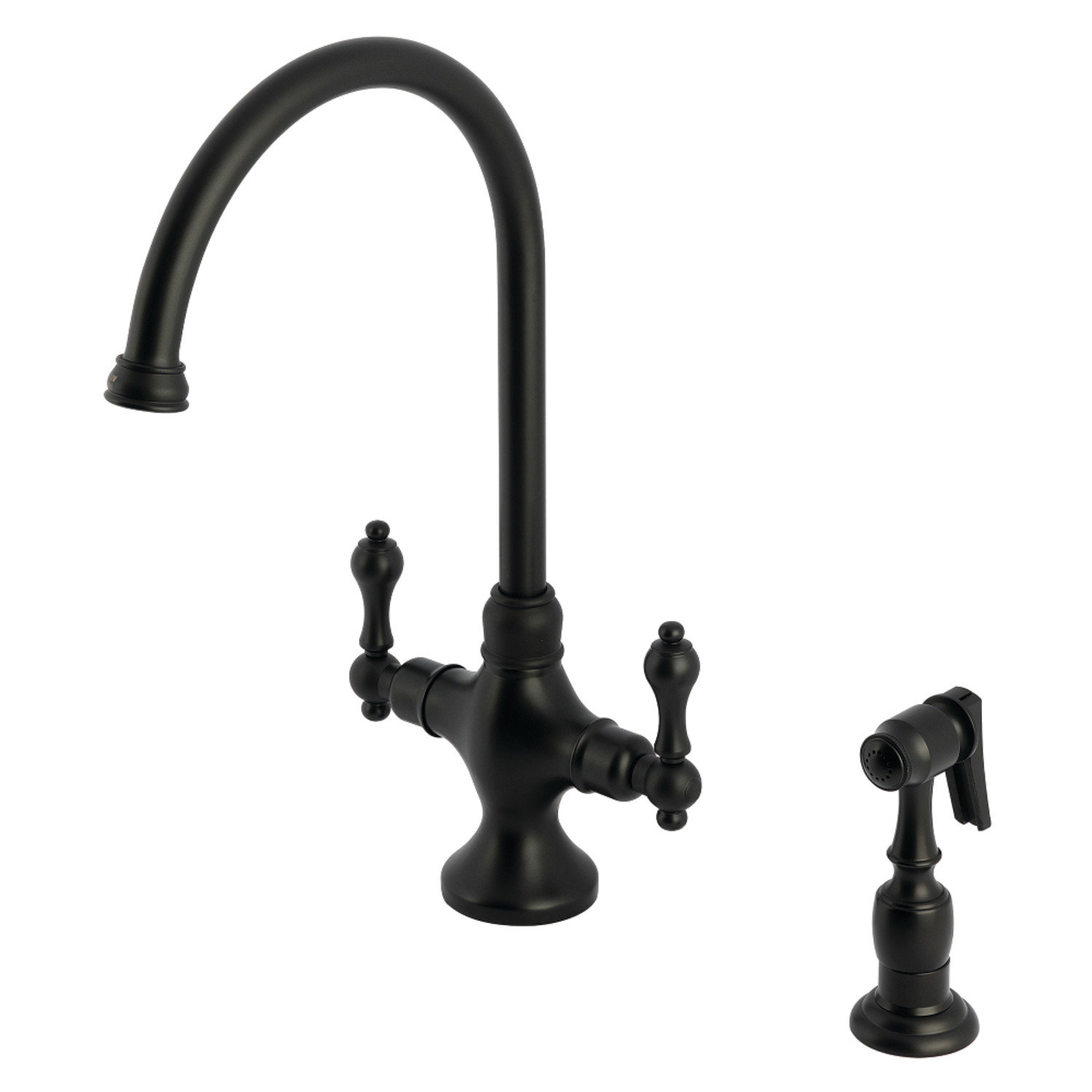 Double Handle Kitchen Faucet with Side Spray, Matte Black