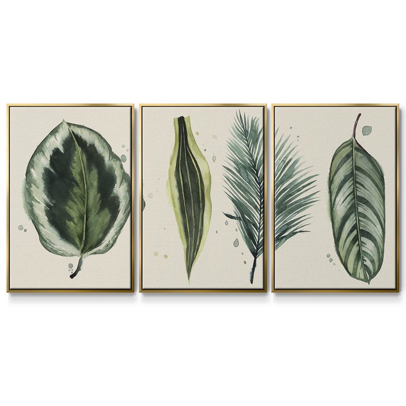 Palm Line, impression sur toile 3 pièces, H 40 po x l 78 po x P 2 po, Or
