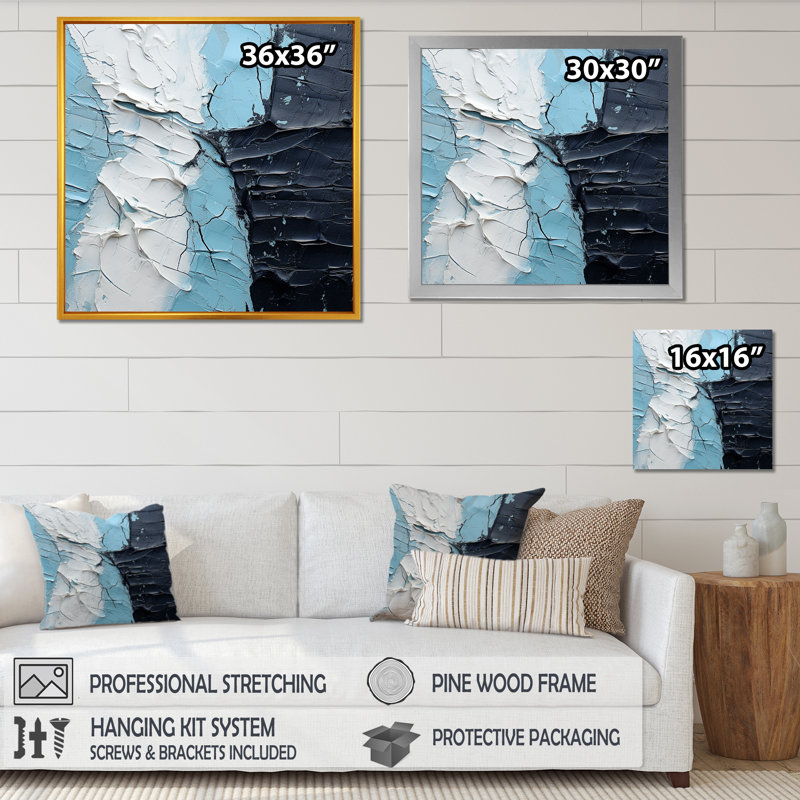 Minimalisme noir et bleu, peinture sur coin, Toile tendue, H 24 po x l 24 po x P 1 po
