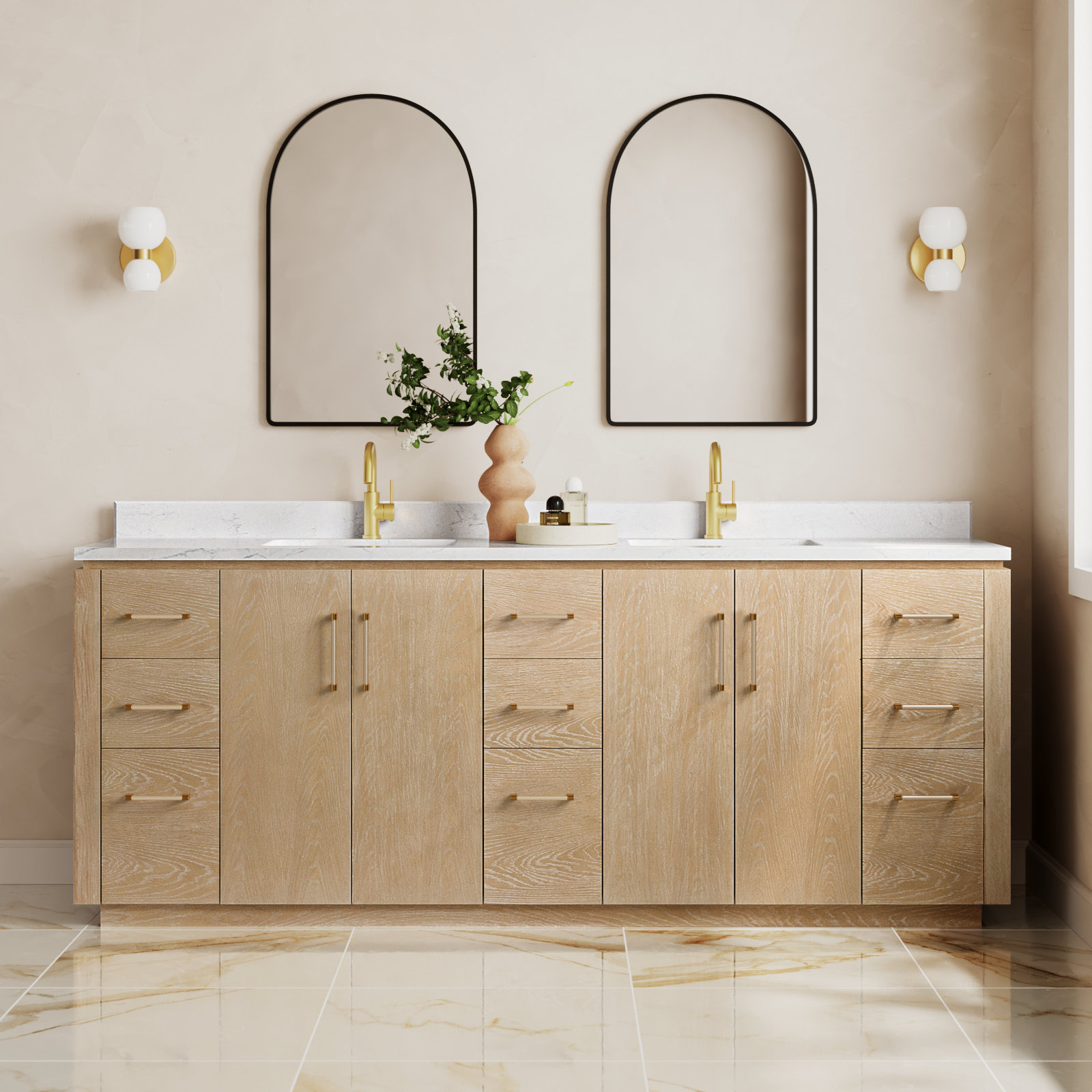 Cloverfield 84'' Double Bathroom Vanity, Gold, Washed Ash Gray