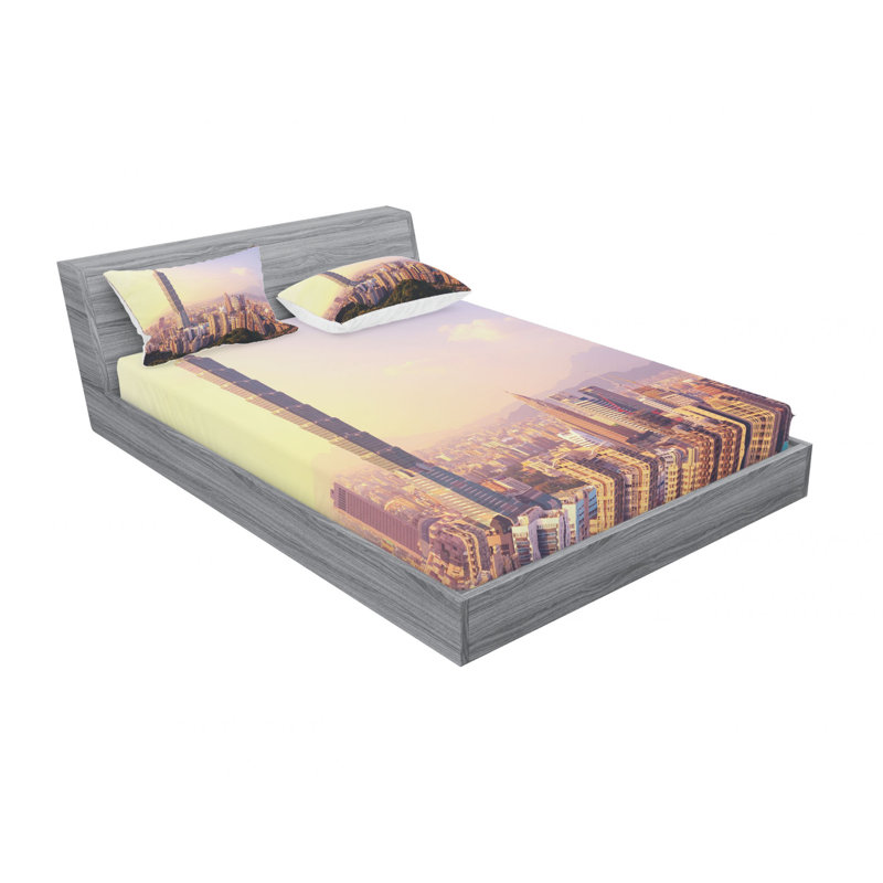 Ensemble de draps Evening Skyline of Taipei, Ensemble de draps pour lit double avec un drap-hou