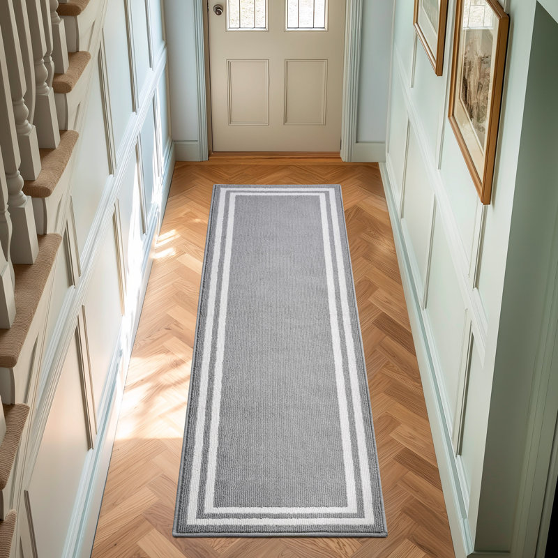 Debbie Machine Woven Synthetic Area Rug in Blue/White, Dusty Navy/Natural, Runner 2'2" x 6'