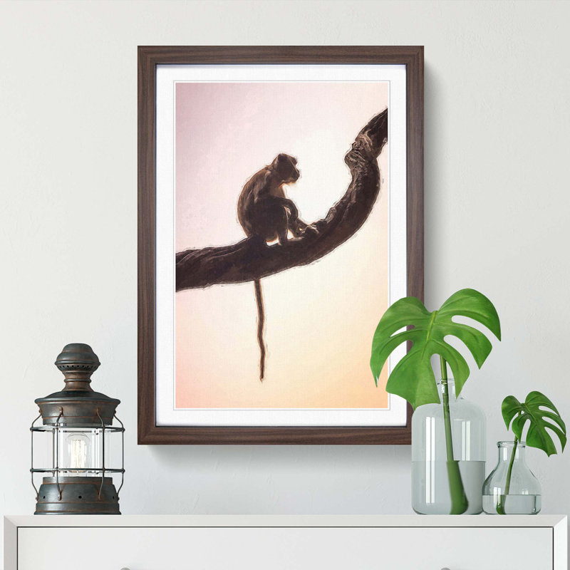 Long-Tailed Macaque Monkey in Abstract - Picture Frame Graphic Art Print, Walnut, 76cm H x 50cm W x 2cm D