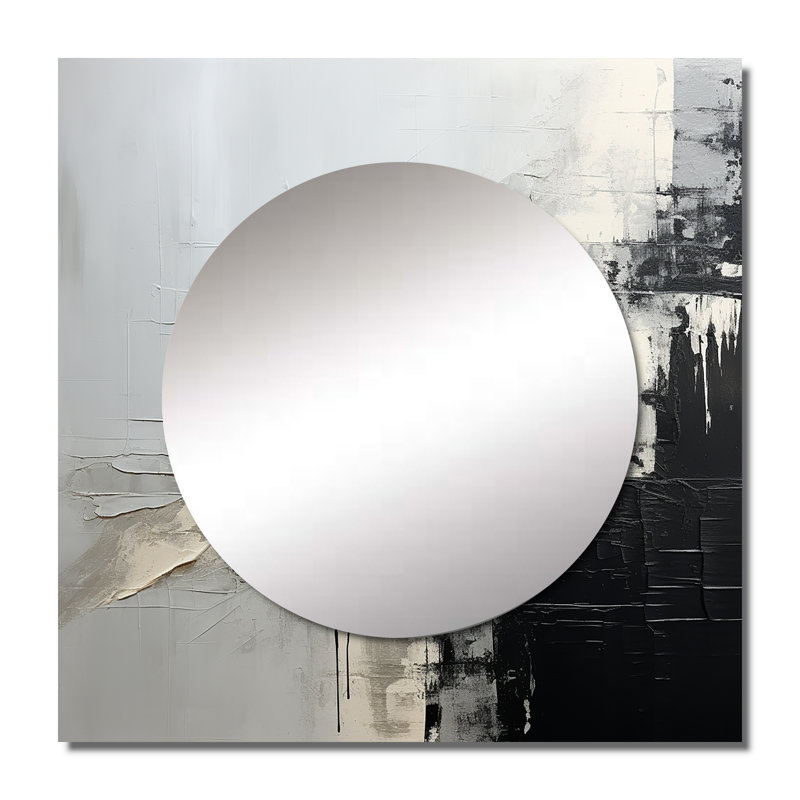 Jaitun - Grand miroir carré de coin abstrait peint en gris et noir pour décoration murale, 23 po x 23 po
