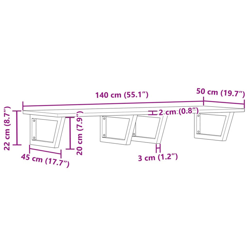 Accent Shelf, White, 2" H x 140" W x 50" D