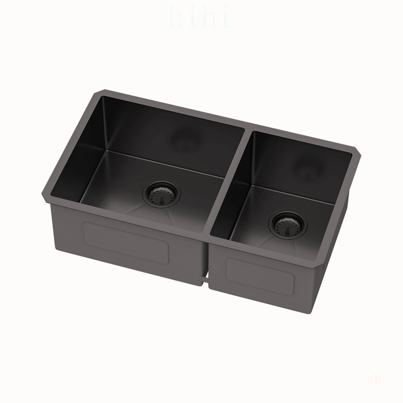 Évier de cuisine encastré à double cuve noir Gunmetal avec conception 60/40 et cuves profondes de 10 pouces pour un nettoyage efficace et une esthétique moderne