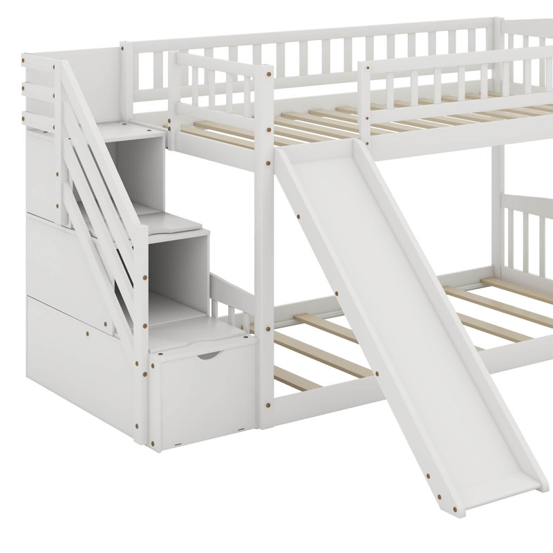 Twin Over Twin Bunk Bed With Slide, White