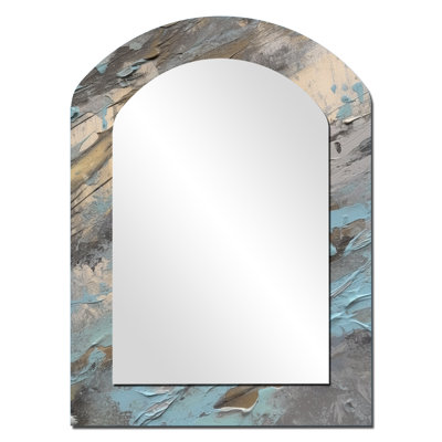 Beige bleu marbré Artistry I - miroir mural arqué géométrique, miroir décoratif asymétrique beige, impression d'art en métal