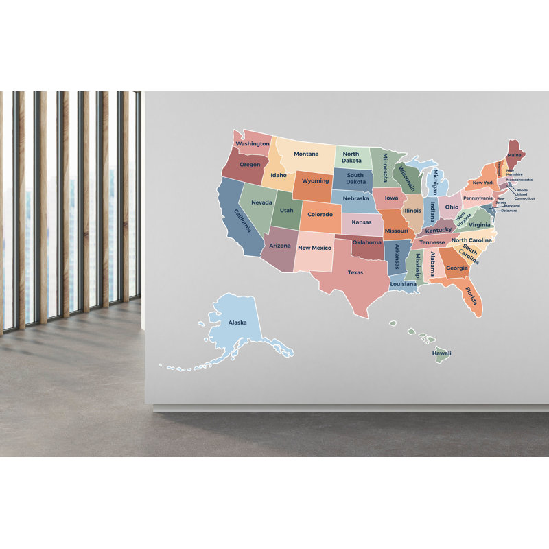 United States Map Educational Wall Decal Classroom Wall Decor, 52" H x 80" W