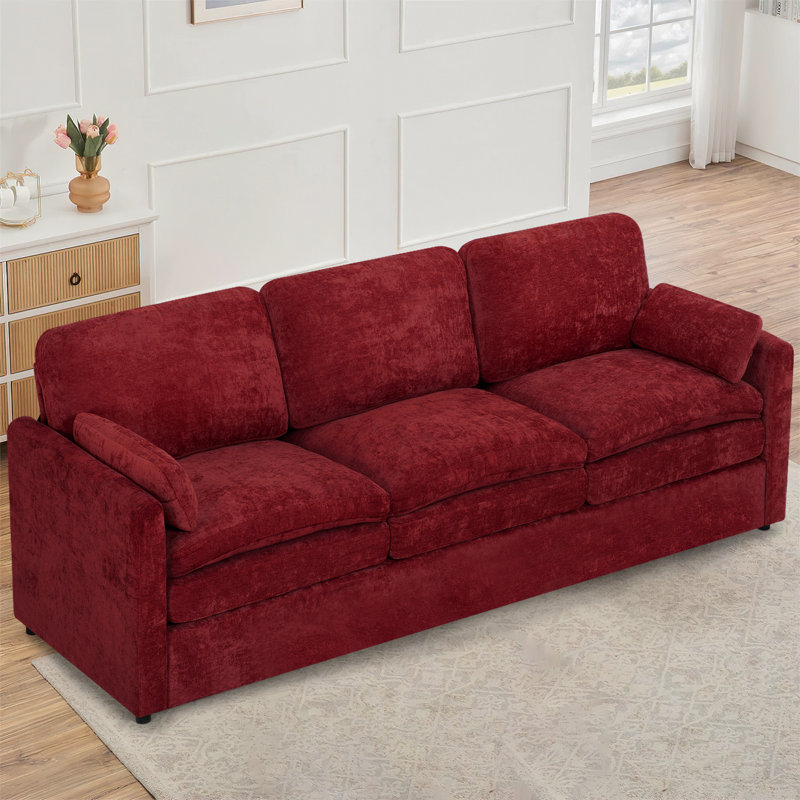 89" Modern Soft Couch With Upholstered Cushion, Chenille Sofa With 2 Well-Filled Pillows, 3-Seat Sofa For Living Room, Bedroom