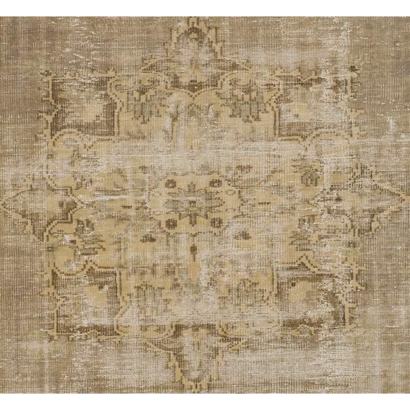 Tapis turc rétro noué à la main en sable et taupe