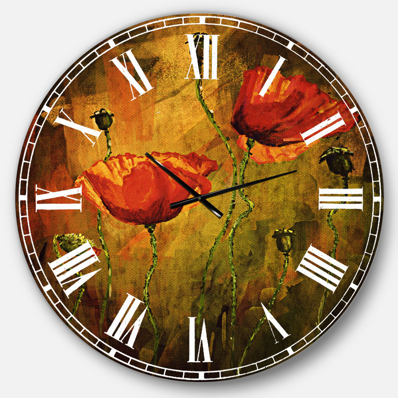 Watercolor Poppy Flowers - Horloge murale traditionnelle, Surdimensionné