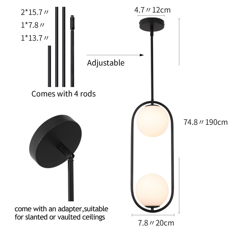 Luminaire suspendu 2 lumières Gamba, Noir