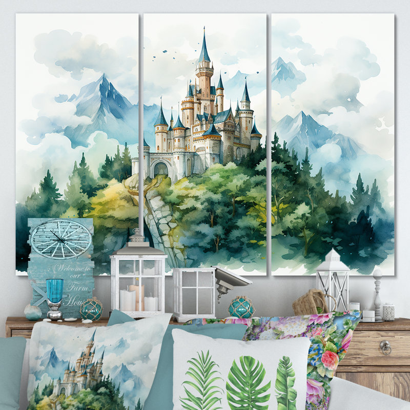 Art mural citadelle médiévale dans les montagnes, Toile tendue, H 32 po x l 48 po x P 1 po