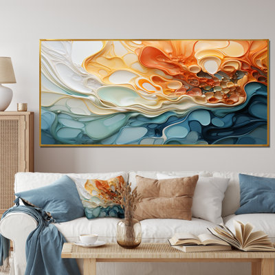 Blue and orange Ink Cascade fluid - Abstract Liquid Ink Canvas Art