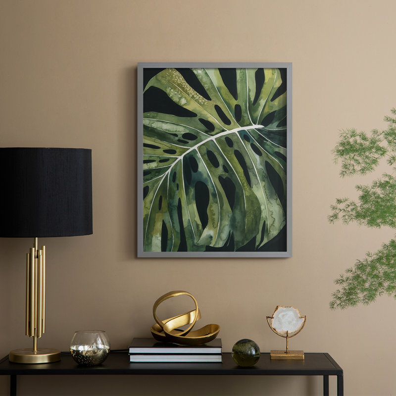Reproduction encadrée Nocturnal Monstera II - bois massif, 11" H x 9" W, Gris
