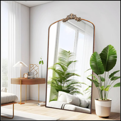 Full Length 36X66 Inch Vintage Arched Metal Framed Mirror For Home And Shop Use, Elegant And Durable