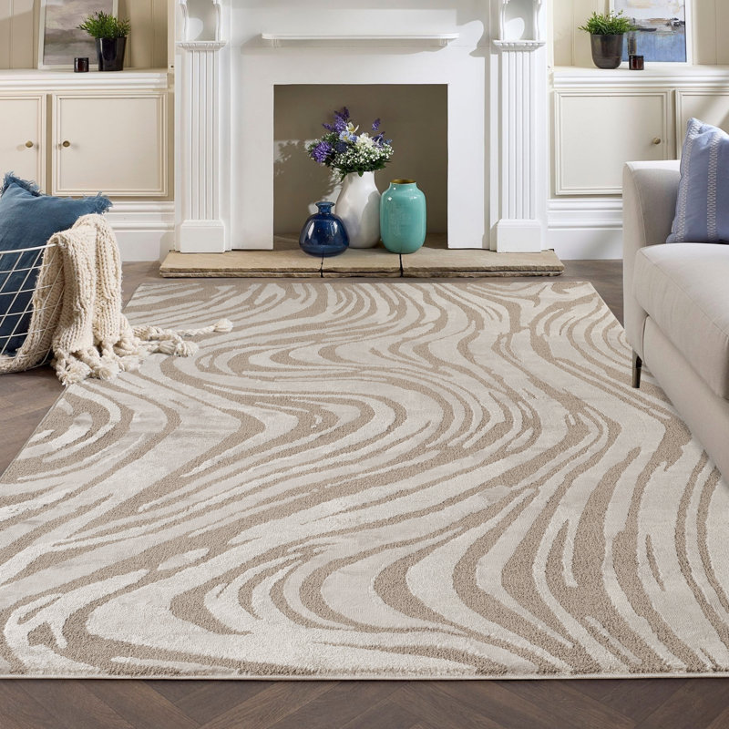 Hamilton Modern Metallic Sheen Area Rug - Polypropylene Weaving - Jute Backing - Marble Inspired Design Rugs, Mocha