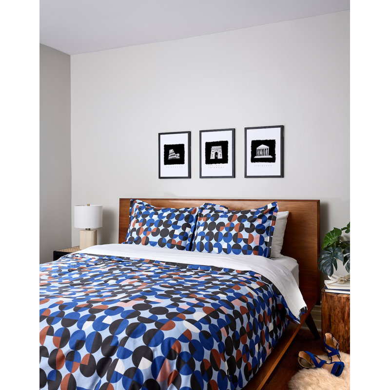 Ensemble de housse de couette simple en coton brossé Bauhaus Copenhagen, Bleu géométrique