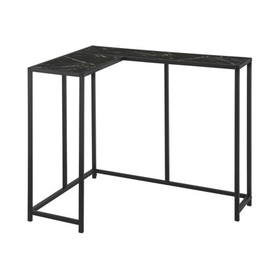 Modern Accent Table For Entryway - Black Laminate Console With Metal Frame, Narrow Corner Option Living Room Contemporary Marble Look Support