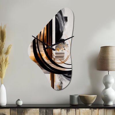 Xie Gold Touch Art Deco III - Asymmetrical Modern Metal Wall Clock, Unique shape Clock Print