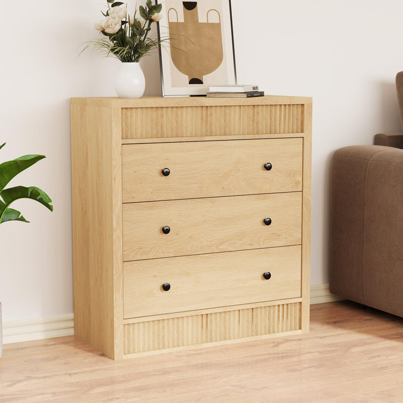 Commode à tiroirs pour chambre à coucher, commode à cannelures larges, armoire de rangement moderne en bois