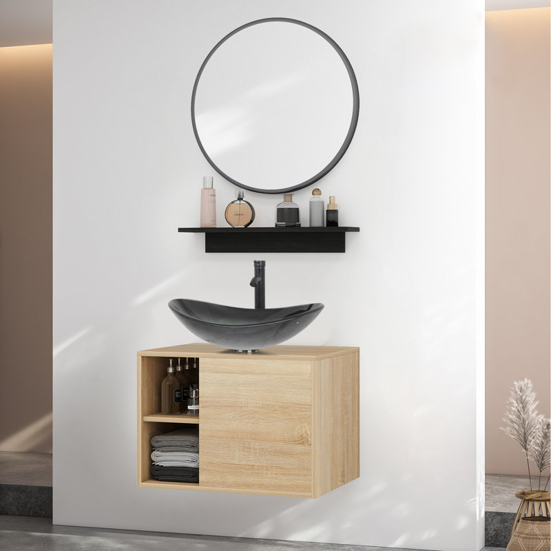 Ensemble de meuble-lavabo avec miroir Hemish, Noir, noir, noir, noir, Gris