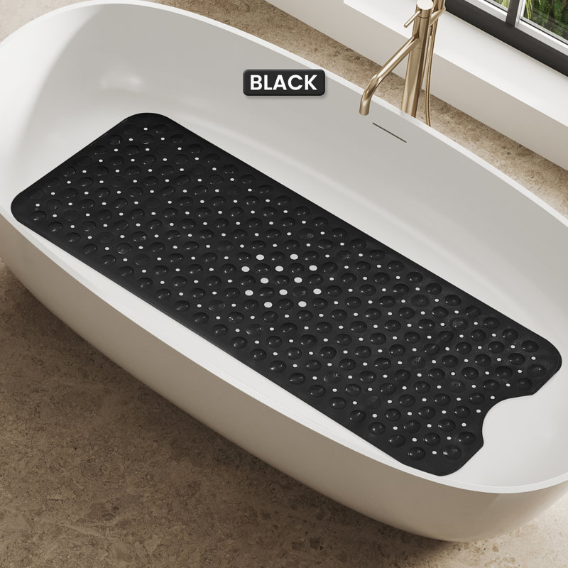 Large Bathtub Mat with Suction Cups & Non-Slip Backing Bath Mat, Black