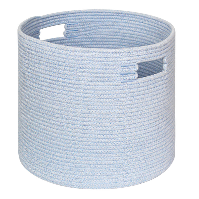 Handwoven Round Cotton Rope Storage Basket, 15" Decorative Woven Basket with Handles for Refined Home Organization, Blue