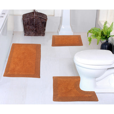 Home Weavers Bruss 100% Cotton Reversible Bath Rugs , 3 Piece with Contour, Hot Pink