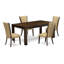L'ensemble de 5 pièces de salle à manger comprend une table de salle à manger rectangulaire en bois rustique et 4 chaises Parson rembourrées en tissu brun, jacobin vieilli-666754223-666754221-666724491