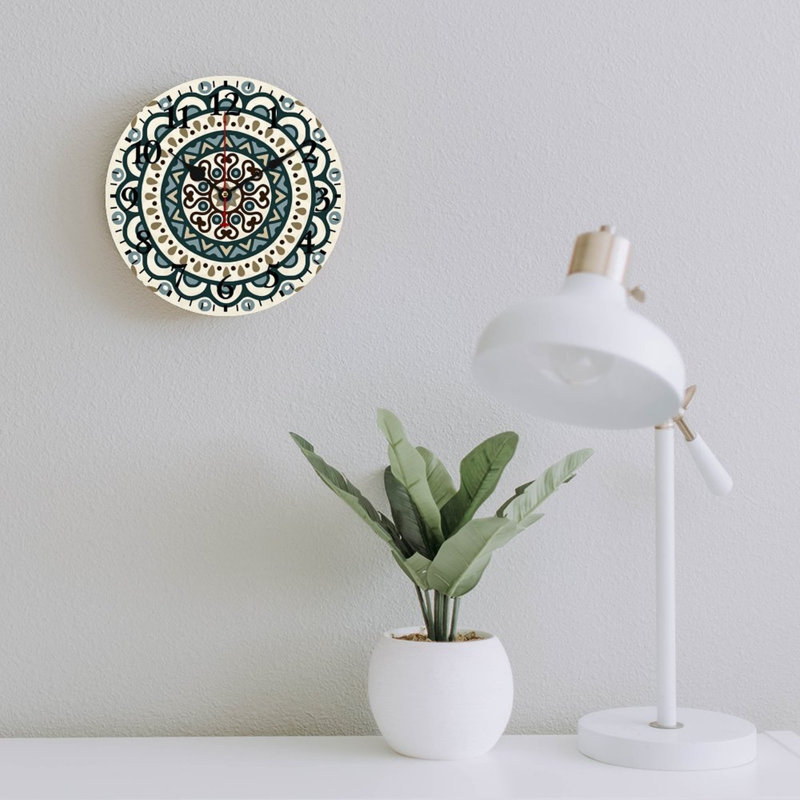 Décoration murale horloge bohémienne sarcelle Mandala 12 x 12 po, pour terrasse d'entrée